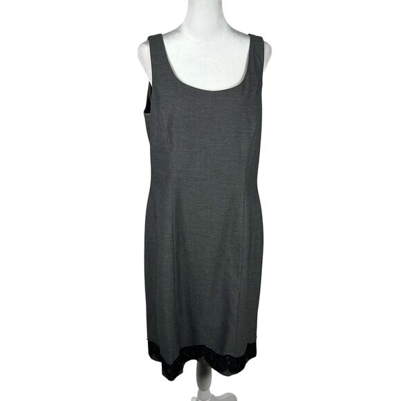 Tahari Arthur Levine Gray Career Business Dress Black Lace Trim Sleeveless 10 - Picture 1 of 6